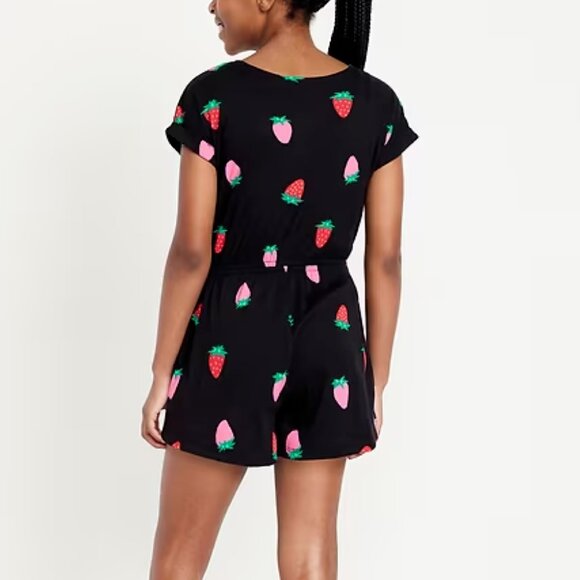 Old Navy Printed Short-Sleeve Button-Front Strawberry Print Romper for Girls NWT - Picture 2 of 5